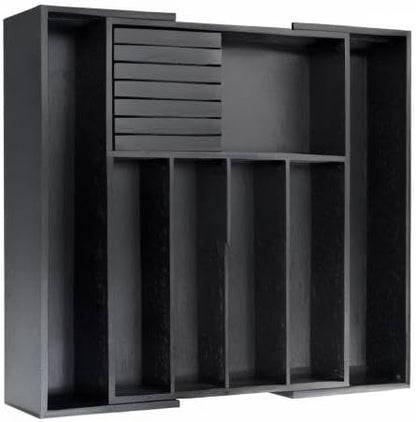 VaeFae Bamboo Silverware Drawer Organizer, 7 Slots, Black