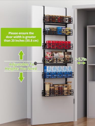 6-Tier Over Door Pantry Organizer, 60.4" H Heavy Duty Metal Hanging Storage Rack for Laundry Bathroom, Black