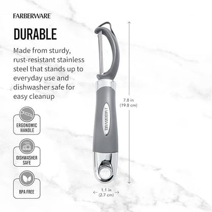 Farberware Professional Euro Vegetable Peeler with Ergonomic Handle, Razor-Sharp Stainless Steel Swivel Blade for Fruits and Vegetables, Dishwasher Safe, Jewel Grey