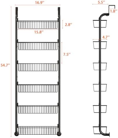 MIAOLI Over the Door Pantry Organizers and Storage, 6-Tier Spice Rack, Home & Kitchen Storage Shelves for Cabinet, Large Capacity Hanging Seasoning Organizer, Laundry Room Organization, Black