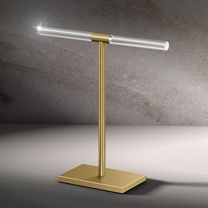Gatco 1344B, Modern Rectangle Base Freestanding Countertop Towel Holder, Brushed Brass/Acrylic / 10.50" W x 11.13" H T-Shape Style Countertop Hand Towel Holder for Bathroom, Kitchen Towel Rack