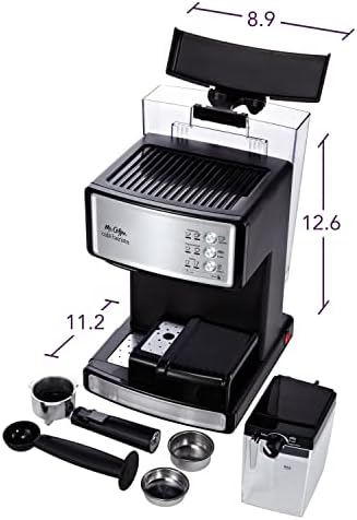 Mr. Coffee Espresso and Cappuccino Machine Stainless Steel Programmable Coffee Maker with Automatic Milk Frother 15-Bar Pump Ideal for Home Baristas