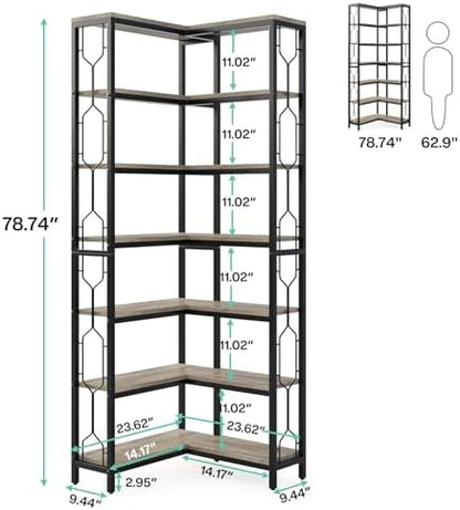 Tribesigns Corner Shelf, 7-Tier Industrial Corner Bookshelf and Bookcase
