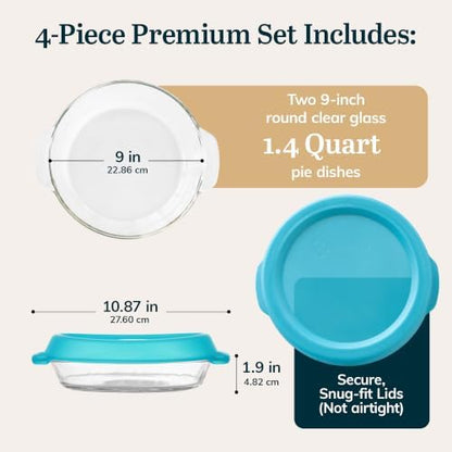 Libbey Baker’s Premium 2 Piece Glass Pie Plate, Stackable, Space Saving Casserole Dish Set with Lids, Glass Baking Dish Set for Fruit Pies, Quiches