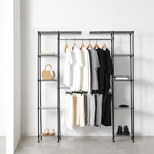 Amazon Basics Expandable Metal Hanging Closet Organizer System with Storage Shelves, Adjustable, Easy to Assemble, 57-80"L x 14"W x 72"H, Black