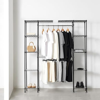Amazon Basics Expandable Metal Hanging Closet Organizer System with Storage Shelves, Adjustable, Easy to Assemble, 57-80"L x 14"W x 72"H, Black