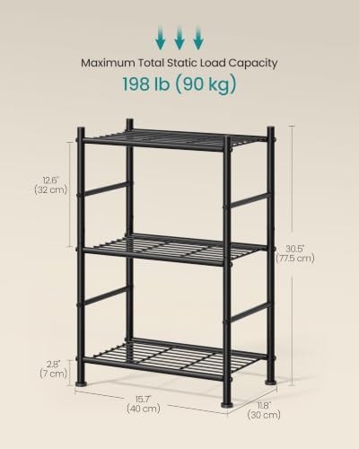 SONGMICS 3-Tier Storage Shelf, Steel Shelving Unit, 11.8 x 15.7 x 30.5 Inch