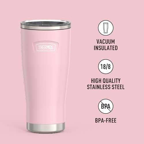 THERMOS Icon Series 24oz Stainless Steel Tumbler with Slide Lock Lid, Leakproof, Fits Cupholder, Dishwasher Safe, Griptec™ Non‑Slip Base, Keeps Drinks Hot 6 Hrs/Cold 22 Hrs, Sunset Pink