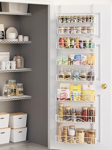 8-Tier Over Door Pantry Organizer, Adjustable Metal Hanging Storage Rack for Kitchen Pantry, White