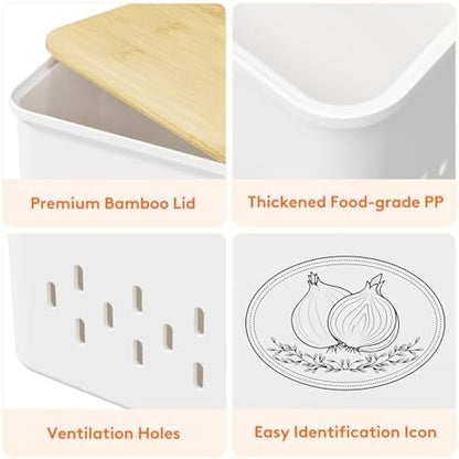 Lifewit Plastic Potato and Onion Storage Bin Box, Set of 3, White