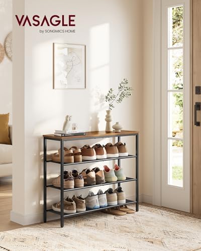 VASAGLE 4-Tier Shoe Rack, 15-20 Pairs, Metal Mesh