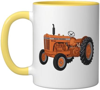 Vintage Allis-Chalmers WD 45 Classic Tractor Ceramic Mug, Yellow/White, 11oz