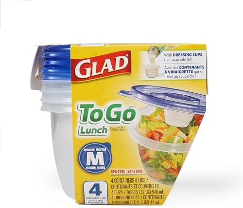 Glad GladWare To Go Lunch Containers with Dressing Cup, 32 Oz, 4 Ct, 6-Pk