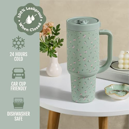 Ello Oasis 40oz Insulated Stainless Steel Tumbler with Straw, Full Bloom