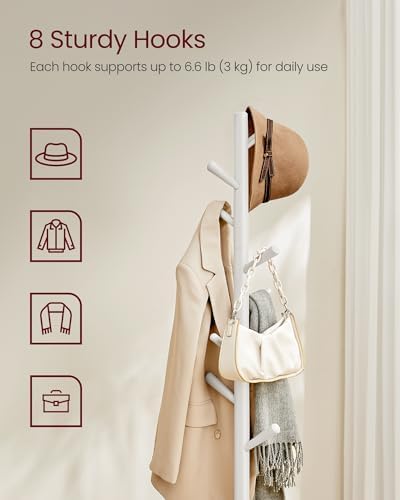 VASAGLE Solid Wood Coat Rack, Free Standing, 8 Hooks, 3 Height Options
