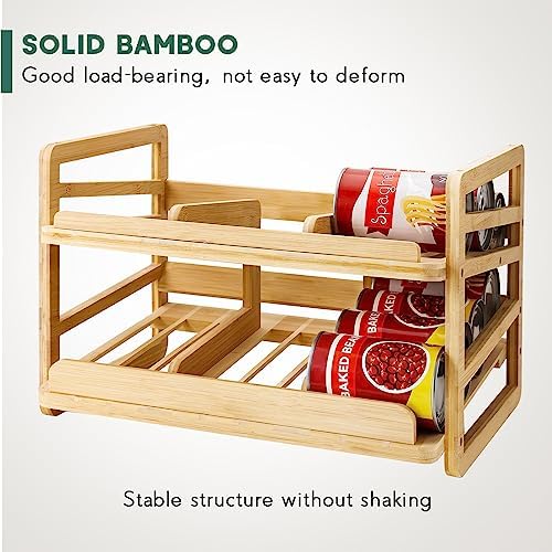 Yumkfoi Rolling Bamboo Can Organizer Rack, Stackable Can Storage