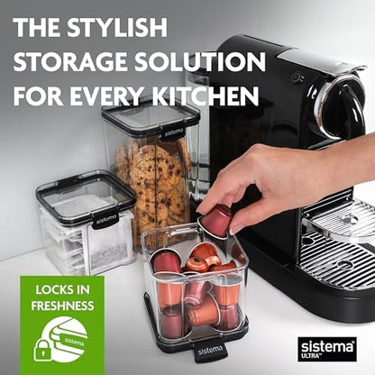 Sistema Tritan Ultra Airtight Pantry & Kitchen Storage Containers, 3-Pack, Clear Stackable Square Food Storage, BPA-Free, Dishwasher & Freezer-Safe (Microwave-Safe Without Lid)