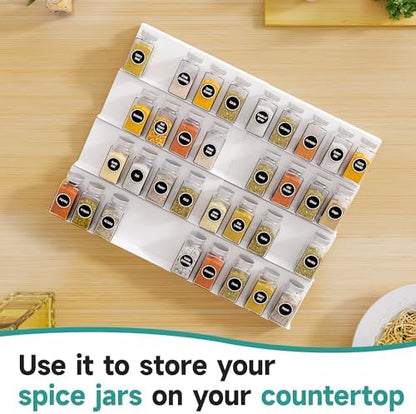 MIUKAA White Spice Drawer Organizer, 4 Tier - 8 Pack Seasoning Organizer for Drawer, Expandable From 13" to 26" Kitchen Drawer Spice Rack (Jars not Included)