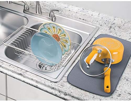 iDesign Classico Kitchen Over-the-Sink Dish Drainer Rack for Drying Glasses, Silverware, Bowls, Plates - Satin