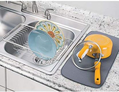 iDesign Classico Kitchen Over-the-Sink Dish Drainer Rack for Drying Glasses, Silverware, Bowls, Plates - Satin