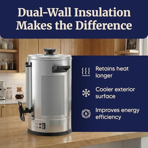 Elite Gourmet 100-Cup Commercial Coffee Urn & Hot Water Boiler, Dual-Wall