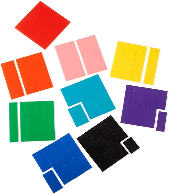 hand2mind Rainbow Fraction Squares, Montessori Math Materials, Fraction Manipulatives, Unit Fraction, Math Manipulatives for Elementary School, Homeschool Supplies (Set of 15)