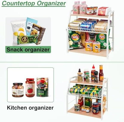 Kitchen Countertop Organizer, 3 Tiers Snack Organizer Wooden Candy Display Stand Coffee Station Organizer, Counter Storage for Soda Cans Condiment Tea, for Pantry Office (White)