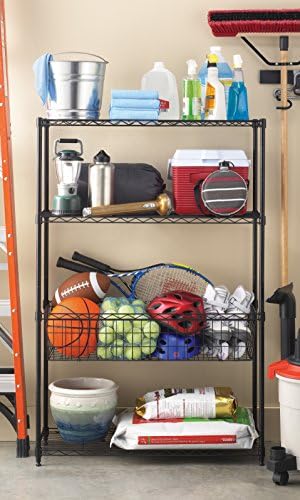 Whitmor 4-Wire Shelving Unit, Metal Storage Shelves with Basket, Easy Assembly Home Organizer for Pantry, Kitchen, Garage, Plant