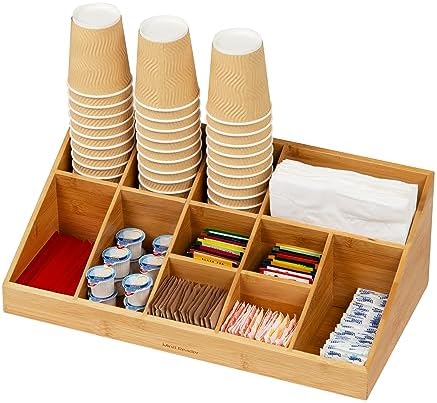 Mind Reader Cup and Condiment Station, Countertop Org, Coffee Bar, Rayon from Bamboo Cup, 18.125"L x 9.5"W x 6.5"H, Brown
