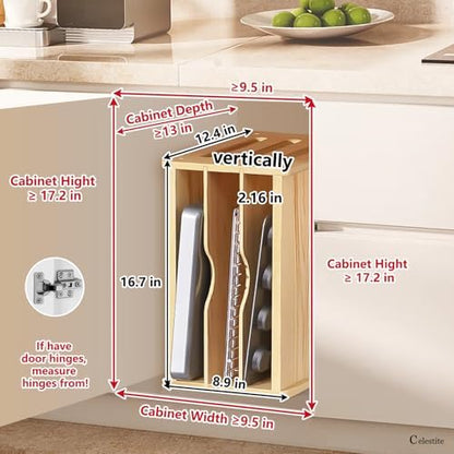 Celestite Wooden Baking Sheet Organizer for Cabinet, Baking Tray Organizer, Cookie Sheet Organizer for Cabinet Kitchen Storage Organization Accessories