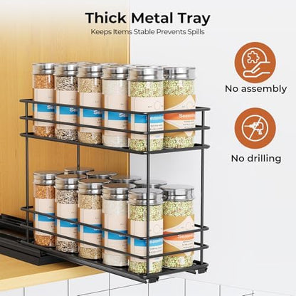 Mystozer Pull Out Spice Rack Organizer for Cabinet, Slide Out Spice Racks, Easy to Install, 4.33" Wx10.43 Dx8.66 H, 1 Drawer 2 Tiers(Black)