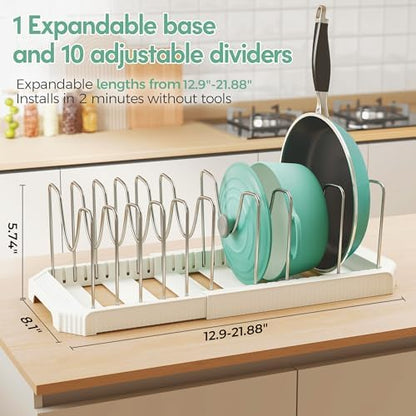 Expandable Pan Organizers Inside Cabinet with 10 Dividers White