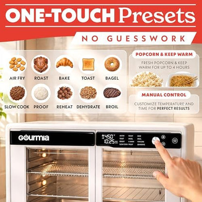 Gourmia Toaster Oven - 9-Slice Capacity, Digital Display, White