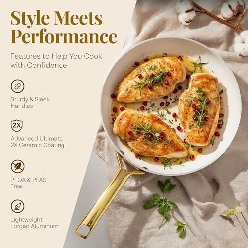 Gotham Steel Modern 11 Pc Ceramic Cookware Set, Elegantly Designed Pots and Pans Set Non Stick with Steamer, Induction Bottom, Premium Stay Cool Handles, Non Toxic PFOA Free, Oven & Dishwasher Safe