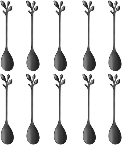 AnSaw Elegant Black Leaf Coffee Spoons