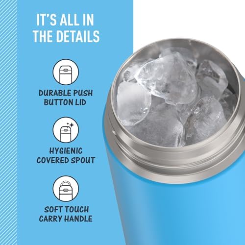 THERMOS FUNTAINER 16 Ounce Stainless Steel Vacuum Insulated Bottle with Wide Spout Lid,Electric Blue,(Pack of 6)