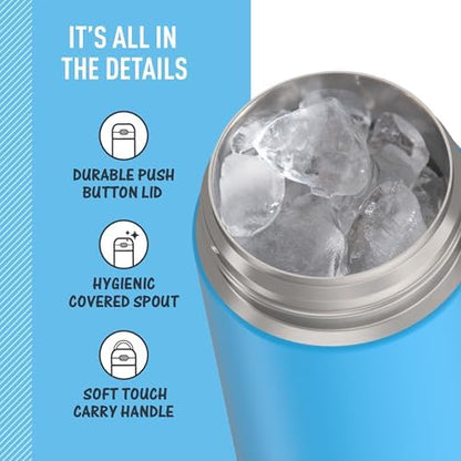 THERMOS FUNTAINER 16 Ounce Stainless Steel Vacuum Insulated Bottle with Wide Spout Lid,Electric Blue,(Pack of 6)