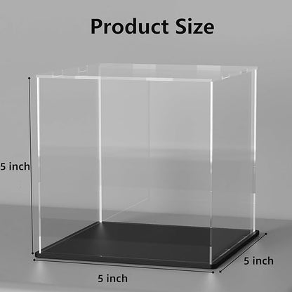 5 Inch Clear Acrylic Display Case, Rectangle Box for Collectibles, Plexiglass Case With Matt Black Stand for Toys, Desktop Display