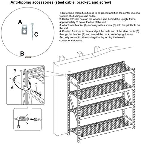 Amazon Basics 5-Tier Medium Duty Garage Shelving Unit, Sturdy Adjustable Storage Shelves, Easy to Assemble, 48" x 18" x 72", Aluminum