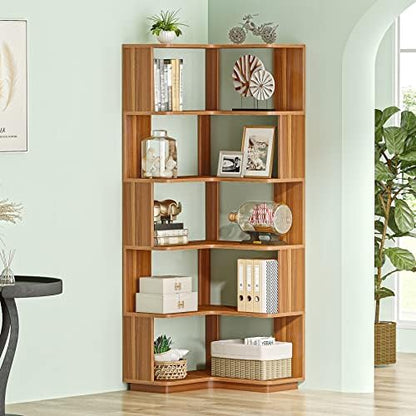 Tribesigns 6-Tier Corner Bookshelf, 65" Modern Tall Bookcase Book Shelf