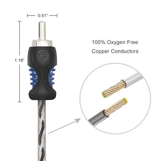 RECOIL RCI29 100% Oxygen Free Copper 9ft 2-Channel RCA Audio Cable, Twisted Pair with Noise Reduction