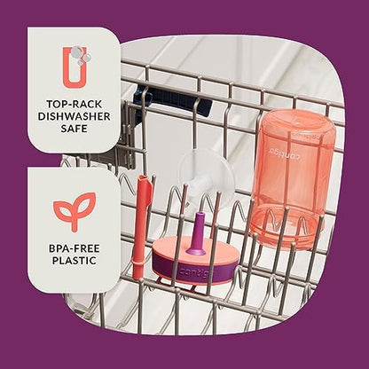 Contigo Kids’ Leighton Straw Tumbler with Spill-Proof Leak-Proof Lid 14oz Coral/Grape