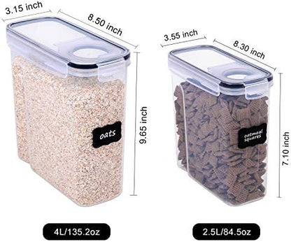 FOOYOO Cereal Containers Storage Set - 6 Piece Airtight Large Dry Cereal Storage Containers(4 * 4L+2 * 2.5L), BPA Free Dispenser Plastic Cereal Storage Containers with 16 Labels & Pen