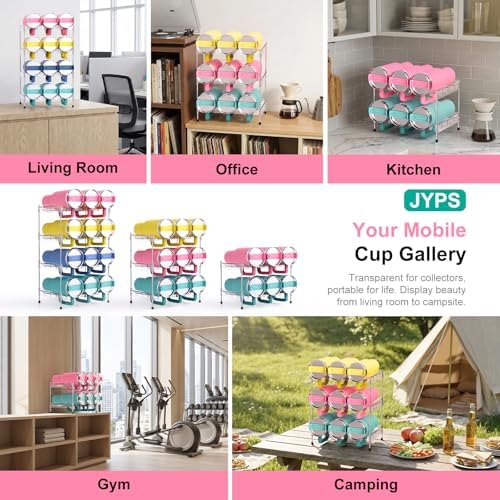 Reusable Stackable with Handle Compartment Water Bottle Tumbler Organizer for Stanley 40oz with Handle Cup, Stanley Accessories for Pantry, Cabinet & Kitchen Organization and Storage,3 Tier Hold 9