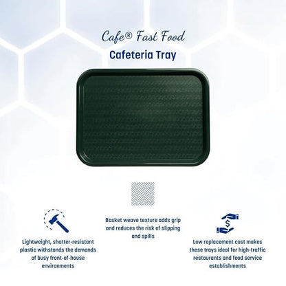 Carlisle FoodService Products CT121608 Cafe Standard Plastic Cafeteria/Fast Food Tray, NSF Certified, BPA Free, 16" Length x 12" Width, Forest Green (Pack of 24)
