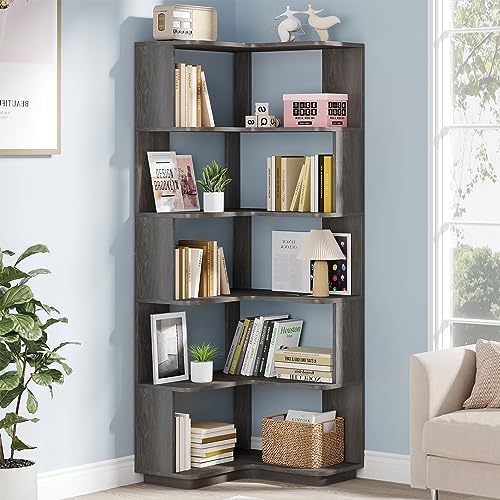 Tribesigns 6-Tier Corner Bookshelf, 65" Modern Tall Bookcase Book Shelf