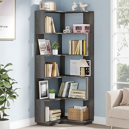 Tribesigns 6-Tier Corner Bookshelf, 65" Modern Tall Bookcase Book Shelf