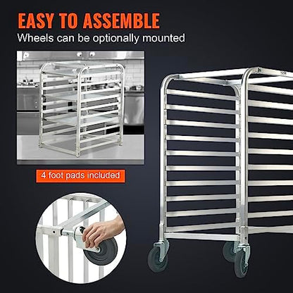 VEVOR 10-Tier Bun Pan Rack, Aluminum Racking Trolley Storage with Brake Wheels, Commercial Bakery Racks for Half & Full Sheet, Speed Rack For Kitchen Home, Bread Baking Equipment, 26"L x 20.3"W x 39"H