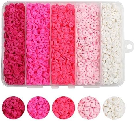 4000pcs Pink Clay Beads for Bracelets Making Kit, 6mm Heishi Polymer Flat Round Disc Clay Beads for Jewelry Making Pink