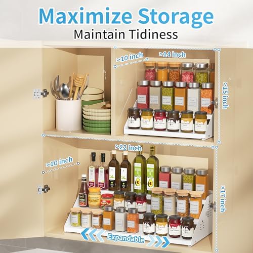 BOIVSHI 3 Tier Expandable Spice Organizer for Cabinet, White